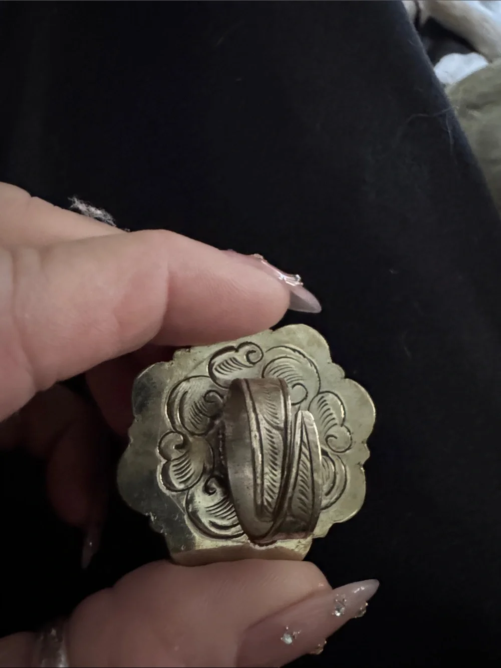 Pink conch and Navajo turquoise Flower Ring stainless steel